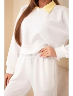 Dámský komplet máslová mikina s límečkem a rovné kalhoty ecru