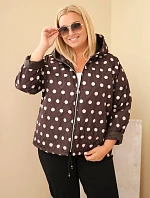 Dámska bunda Plus Size s kapucňou a bodkami, hnedá