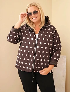 Dámská bunda Plus Size s kapucí a puntíky hnědá