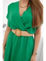 Dlhé šaty s ozdobným opaskom 6012F zelené - Kesi