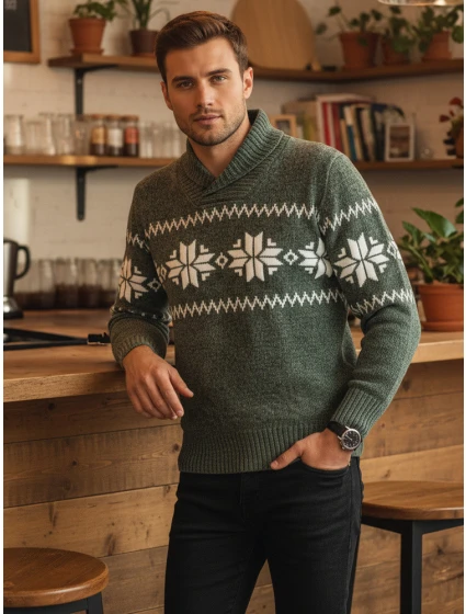 Pánsky zelený sveter FashionStreet WX2270