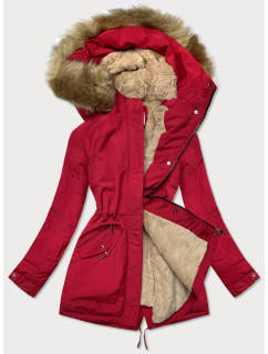 Červeno-béžová teplá dámska zimná bunda (W559)