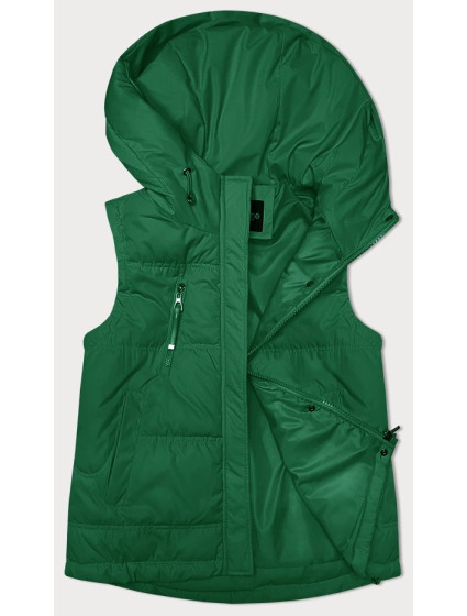 Dámska voľná zelená vesta s kapucňou (2655)