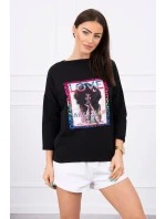 Americká dievčenská grafická blúzka čierna S/M - L/XL