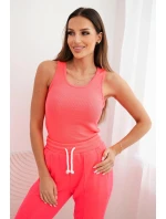 Dámska bavlnená trojdielna súprava s mikinou, topom a teplákmi ružová neónová Dámska bavlnená trojdielna súprava s mikinou, topom a teplákmi ružová neónová