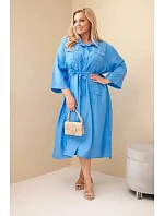 Dámské bavlněné košilové šaty Plus Size s páskem džínové