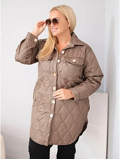 Dámska prešívaná bunda vo veľkosti Plus Size s golierom a vreckami, farba fango zelená