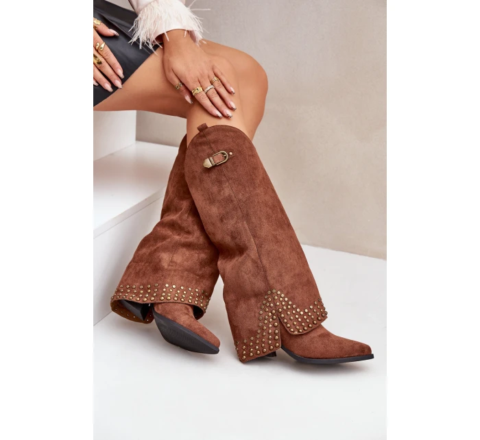 Kozačky S  Na Podpatku Hnědé model 21681443 - Boto
