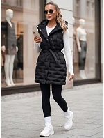 Kamizelka damska pikowana z kapturem i paskiem czarna model 22342246 - FashionStreet