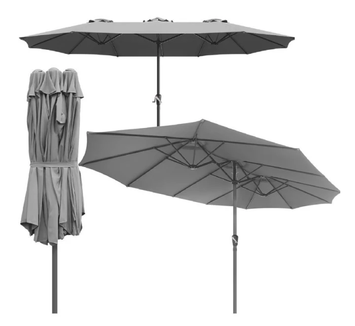 ZÁHRADNÝ PARASOL XXXL 2,7x4,6 m ŠEDÝ SASKA GARDEN