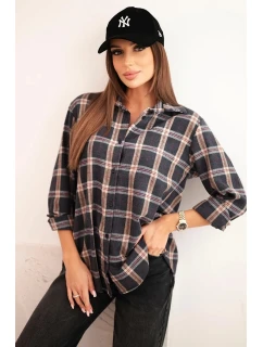 Dámska kockovaná bavlnená košeľa s dlhším zadným dielom graphite