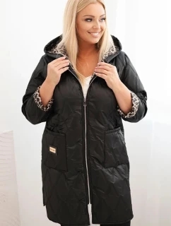 Dámska zimná prešívaná bunda s leopardou podšívkou a kapucňou Plus Size Black