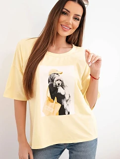 Dámská bavlněná oversize halenka s krátkým rukávem a model 22042982 potiskem žlutá - K-Fashion