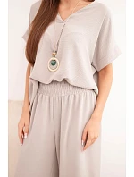 Súprava s náhrdelníkom blúzka + nohavice tmavobéžová