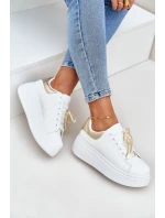 Sneakersy Damskie Na Platformie Z Ozdobami Biało-Złote Lerissna