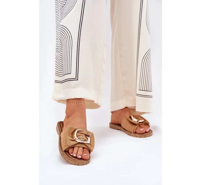 Płaskie Klapki Damskie Z Ozdobnym Detalem Camel Nellodra Płaskie Klapki Damskie Z Ozdobnym Detalem Camel Nellodra