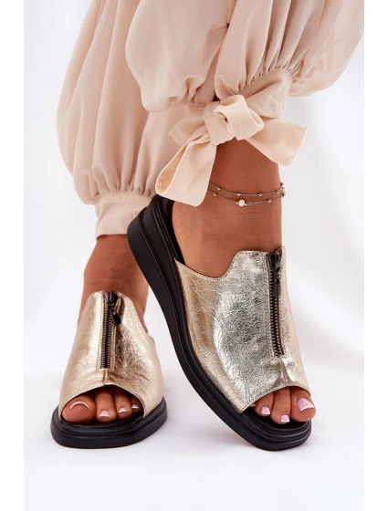 Dámské Pantofle Na Klínu Se Zipem Zlaté model 21692800 - Boto Dámské Pantofle Na Klínu Se Zipem Zlaté model 21692800 - Boto