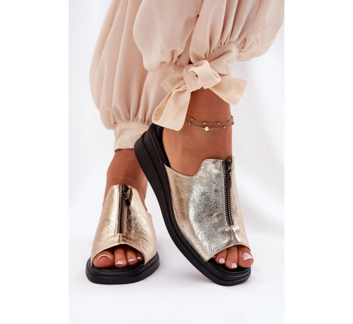 Dámské Pantofle Na Klínu Se Zipem Zlaté model 21692800 - Boto Dámské Pantofle Na Klínu Se Zipem Zlaté model 21692800 - Boto