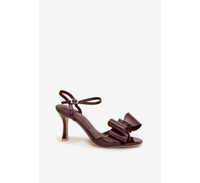 Lakierowane Sandały Na Szpilce Z Kokardą Czekoladowe Noliva Lakierowane Sandały Na Szpilce Z Kokardą Czekoladowe Noliva