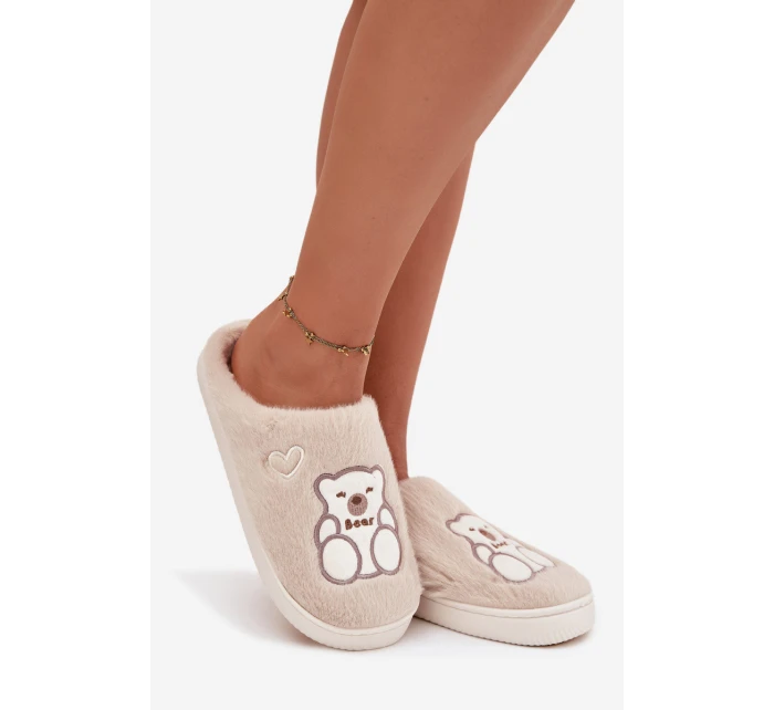 Zimní plyšové papuče s medvídkem Béžové Noralie