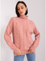 Prašný ružový dámsky sveter so šnúrkou v páse
