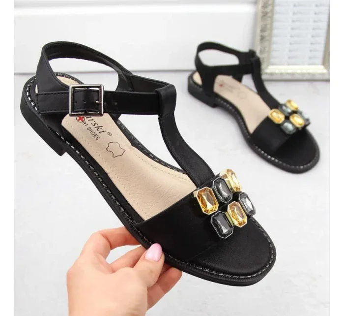 Zirkónové pohodlné sandále S.Barski W OLI261A black Zirkónové pohodlné sandále S.Barski W OLI261A black