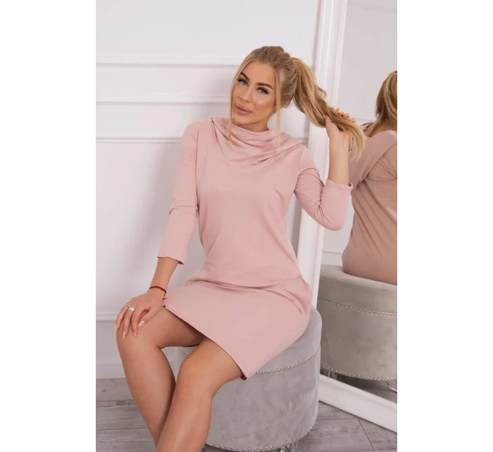 Šaty s kapucňou a vreckami tmavo púdrovo ružové