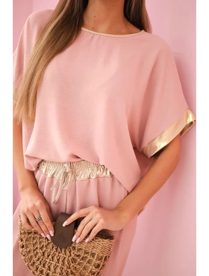 Viskózový komplet se zlatým lemováním tmavě pudrově růžová Viskózový komplet se zlatým lemováním tmavě pudrově růžová