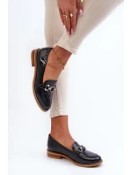 Skórzane Damskie Lakierowane Mokasyny Laura Messi 2760 Granatowe