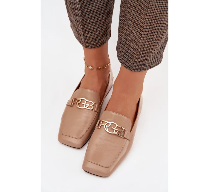 Kožené dámské mokasíny s ozdobným detailem D&A CR61-3125 Béžové