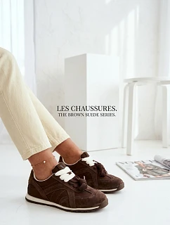 Kožené tenisky Dámské model 22073037 Čokoládové - VINCEZA