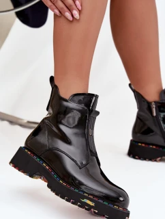 Dámske lakované čižmy Artiker - čierne, zateplené, prírodná koža