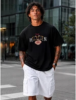 Pánske bavlnené tričko nadrozmernej veľkosti s čiernou potlačou FashionStreet NX1008R Pánske bavlnené tričko nadrozmernej veľkosti s čiernou potlačou FashionStreet NX1008R
