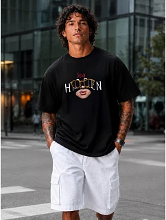 Pánske bavlnené tričko nadrozmernej veľkosti s čiernou potlačou FashionStreet NX1008R