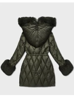 Bunda v khaki barvě s kožešinovou kapucí, model 21757965 - HONEY WINTER