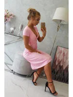 Šaty s model 18742108 krátké rukávy, pudrově růžové - K-Fashion Šaty s model 18742108 krátké rukávy, pudrově růžové - K-Fashion