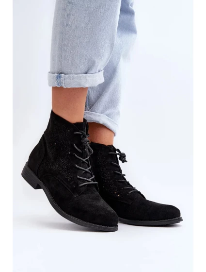 S.Barski dámské kotníkové boty se vzorem, černé S.Barski dámské kotníkové boty se vzorem, černé