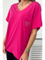 Bavlnená blúzka s vreckom fuchsiová