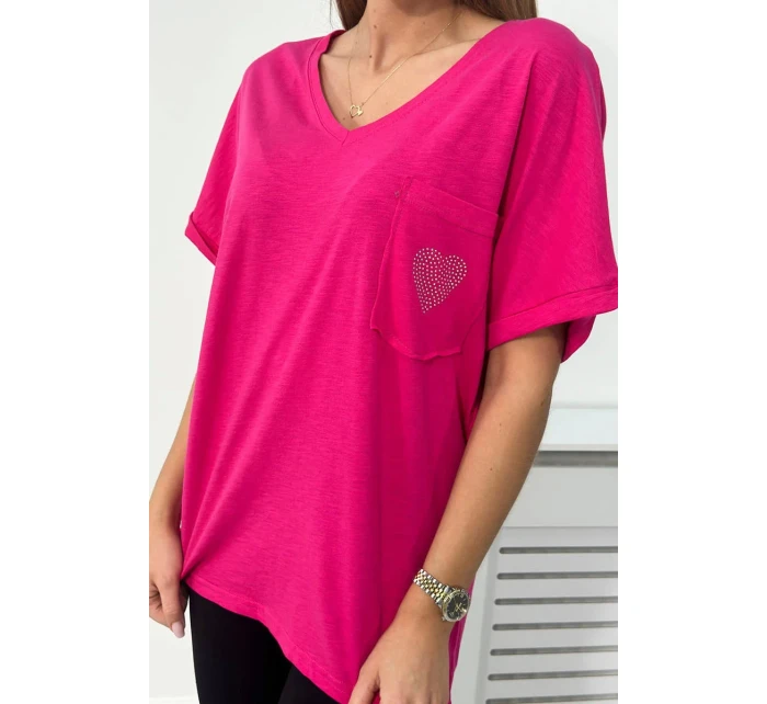 Bavlnená blúzka s vreckom fuchsiová