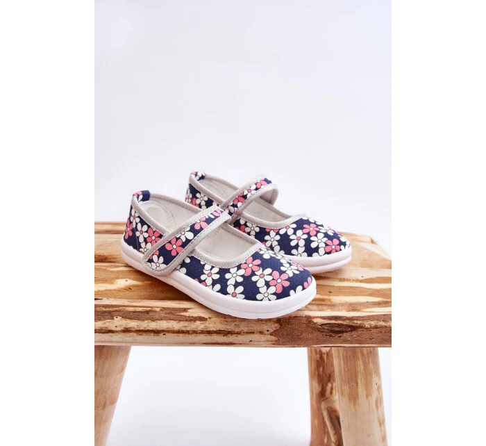 Dziecięce Baleriny W Kwiatuszki Granatowo-Szare Noah Dziecięce Baleriny W Kwiatuszki Granatowo-Szare Noah