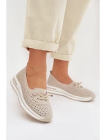 Kožené Ažurové Dámské Polobotky LR61-7044 Béžové