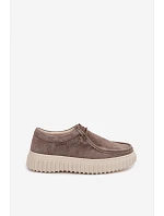 Kožené Semišové Dámské Polobotky na Podpatku Taupe model 22182372 - Boto