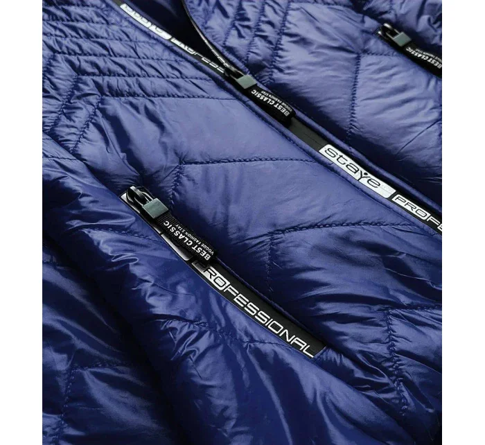 Tmavě modrá krátká dámská prošívaná bunda s kapucí model 14764904 - S'WEST Tmavě modrá krátká dámská prošívaná bunda s kapucí model 14764904 - S'WEST