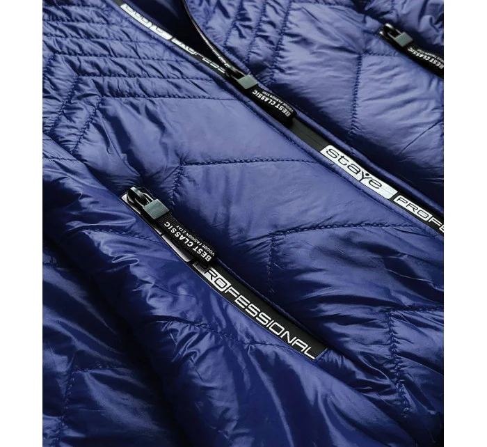 Tmavě modrá krátká dámská prošívaná bunda s kapucí model 14764904 - S'WEST