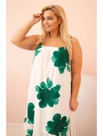 Dámské šaty na ramínka s volánem a květinovým potiskem zelená