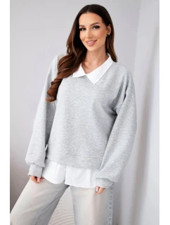 Dámská máslová mikina z viskózy s model 22014165 vsadkou šedá - K-Fashion
