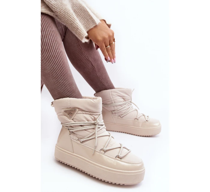 Damskie Śniegowce Na Platformie Z Wiązaniem Beżowe Fleure Damskie Śniegowce Na Platformie Z Wiązaniem Beżowe Fleure