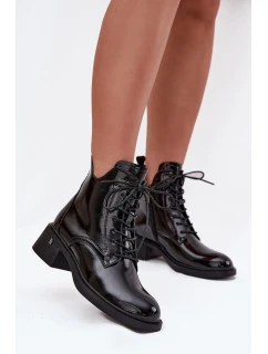 Lakované zateplené dámské boty na platformě model 21707607 černé - VINCEZA