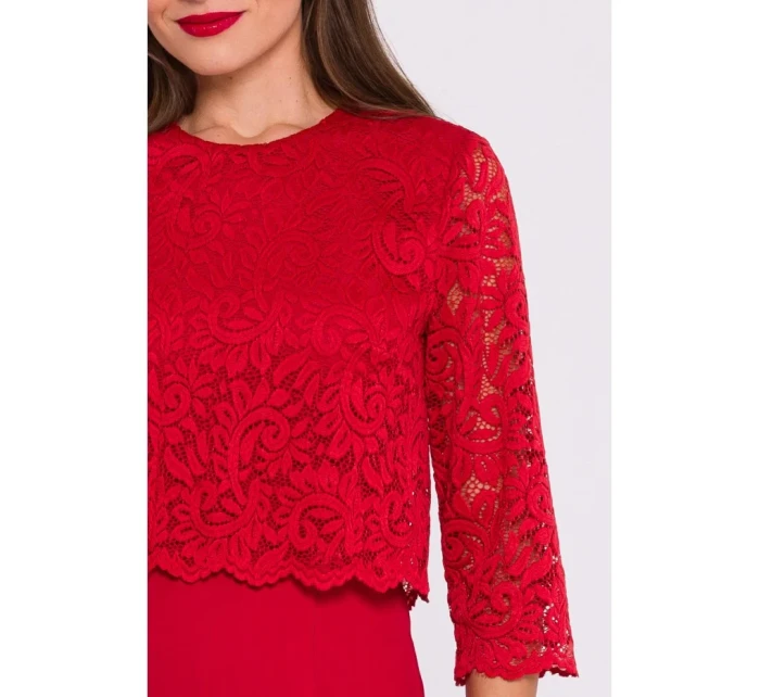 S381 Kombinéza s čipkovanými detailmi - červená