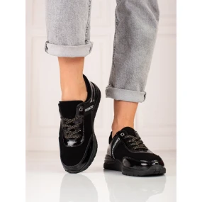 Štýlové dámske čierne tenisky bez podpätku